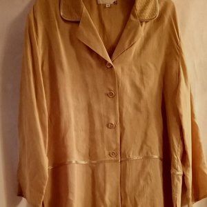 Earth Song Blouse Women's Size12 Beige 100% Rayon Satin Long Sleeve NWT